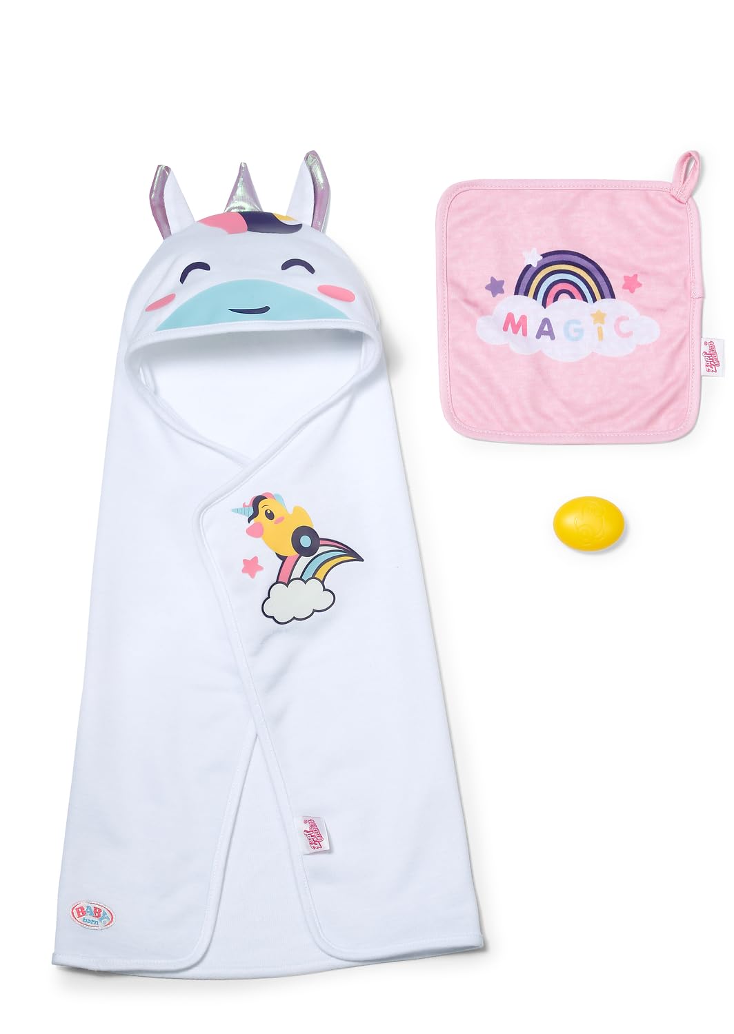 BABY born Hooded Towel Set – With Unicorn & Rainbow Towels – Doll Accessory – Suitable for all 36 cm & 43 cm Dolls