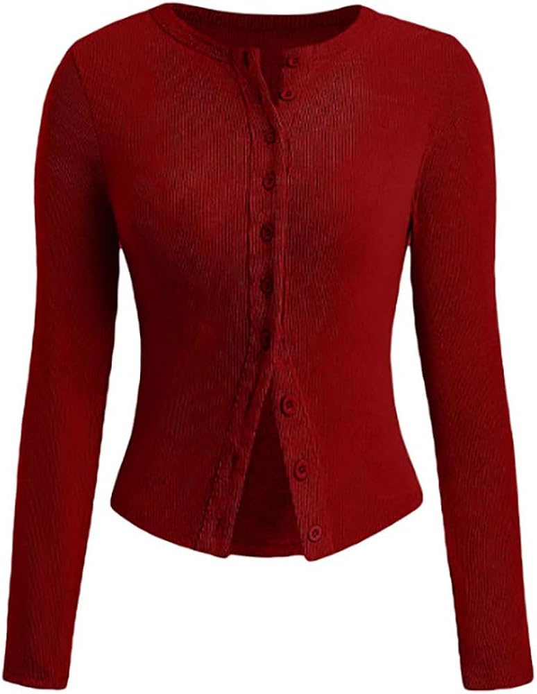 Evandal Ribbed Button up Long Sleeve, Women Long Sleeve Ribbed