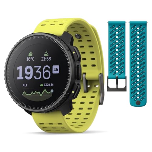 SUUNTO Vertical Adventure GPS Watch w/Offline Maps Steel Lime & SUUNTO 22 ATH8 Silicone Strap Wave Blue S+M