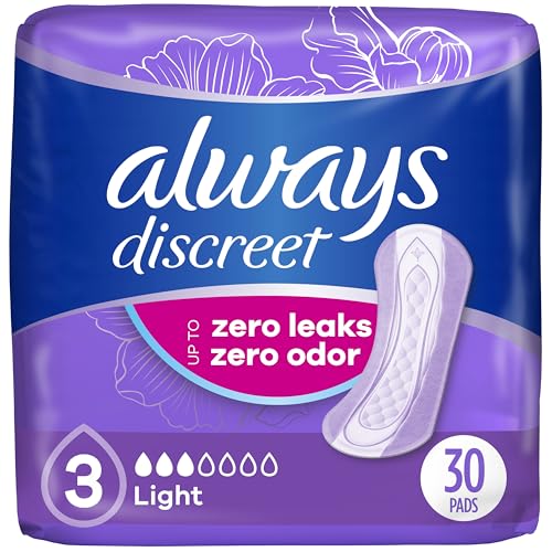 Always Discreet Incontinence & Postpartum Liners For Women Size 3 Light Absorbency Regular Length 30 Count