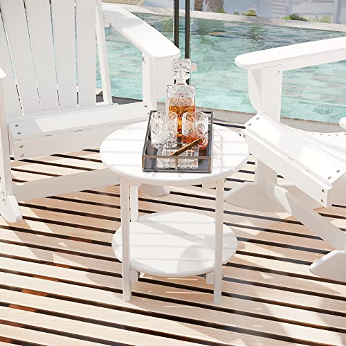 Sundale Outdoor 18" Round Small Side Table, Patio Adirondack End Table, 2 Tier Outside Table For Pool, Garden, Beach, White #TOP4