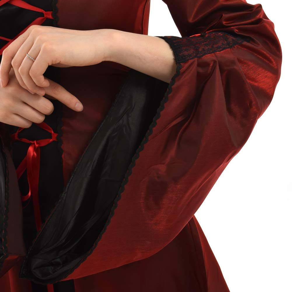 BLESSUME Medievale Abito Lungo Donna con Cappuccio Partito Rinascimento Costume Cosplay (Borgogna, S)