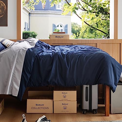 Image of Bedsure Twin /Twin XL Duvet Cover, Double Brushed Bedding Set, Navy Blue | For Kids & Adults, 68 inchx90 inch Comforter Cover, Hotel Luxury, All Season, Breathable, Easy Care, Lightweight, Zipper Closure
