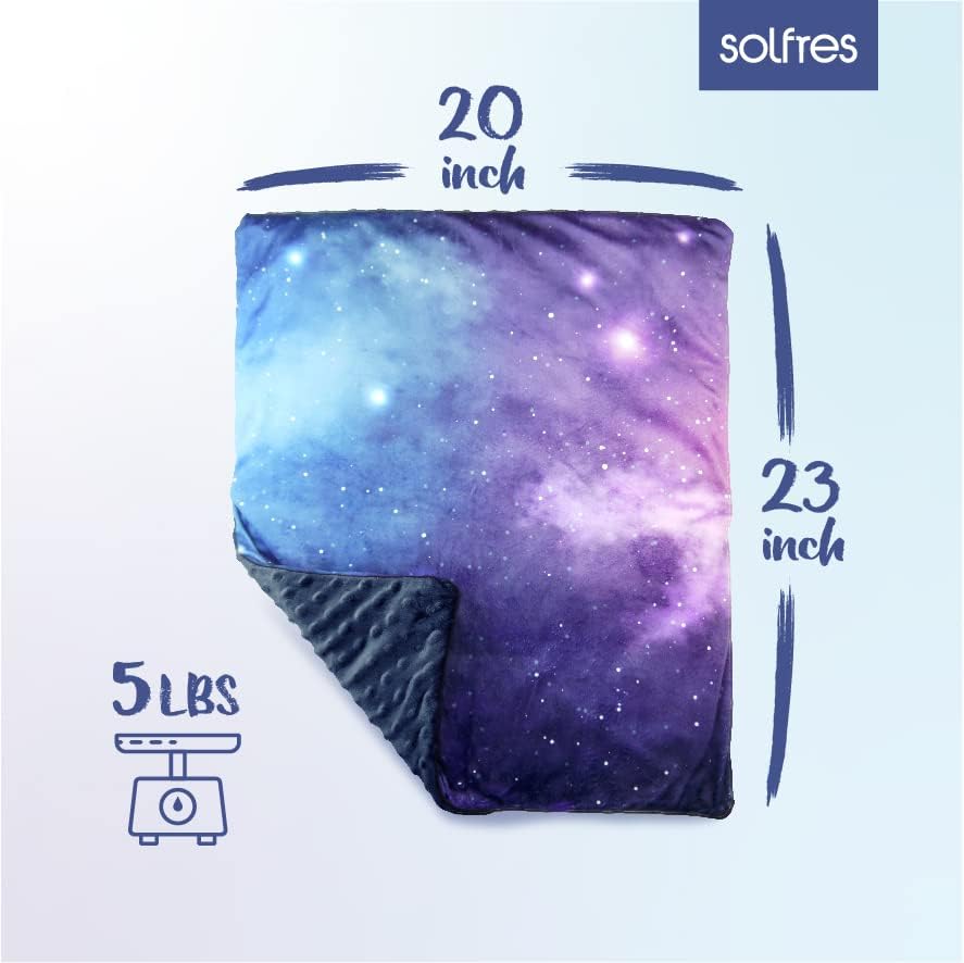 Miniatura 7 de Solfres Manta pequeña con peso para niños y adolescentes, 20 x 23 pulgadas, 5 libras, tamaño de viaje de felpa para terapia del sueño con funda