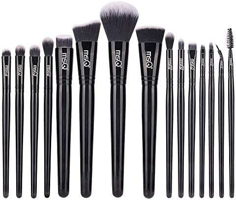 MSQ Makeup Brush Set 15pcs Professional Cosmetic Brushes with Soft Synthetic Hair, Powder Brush Eyeshadow Blending Eyebrow Eyeliner Eyelash Highlighter Contour Blusher Lip Brush Black
