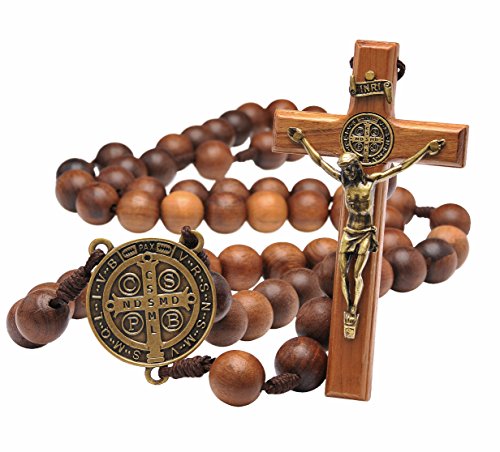 Intercession Terço de madeira maciça para exibição de parede (St Benedict)