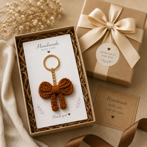 Image of Handmade Crochet Keychain for Women & Girls, Cute Yarn Key Ring, Bag Charm, Car Key Holder & Gift, Aesthetic Handmade Floral Accessory