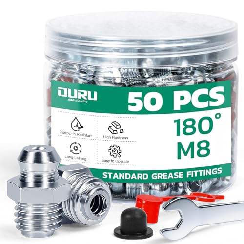 Image of OURU 50PCS M8 METRIC Grease Fittings Kit, Zerk Grease Fittings Straight with Grease Fitting Caps & Wrench Kit(9mm) for Grease Gun
