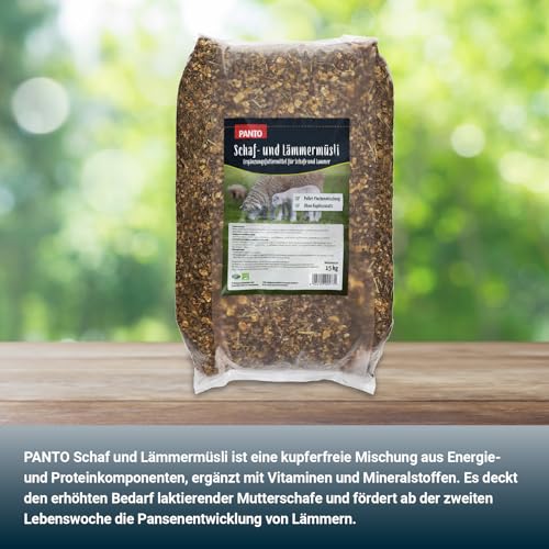 PANTO Schaf- und Lämmermüsli 15kg – hochwertiges Kraftfutter Schafe und Ziegen, Pellet-Flocken-Mischung, Schaffutter mit Vitaminen und Mineralien, für Ziegen geeignet