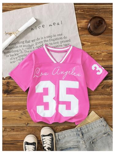 Image of WDIRARA Toddler Girl's Jersey Shirt Number Graphic Tee Short Sleeve V Neck Top