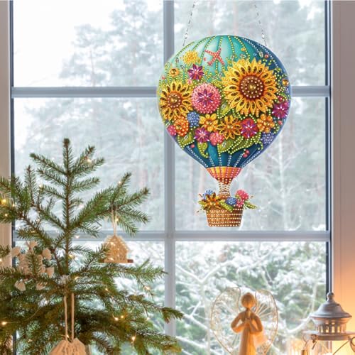 5D Diamond Art Painting Kits Hanging Pendant Flower Hot Air Balloon, DIY Crystal Art Hanging Sign Special Shaped Gem Art Ornament Kit for Home Décor and Gift, Double Sided, Box Package (Yellow-01) by Generic - Used condition - Image 3