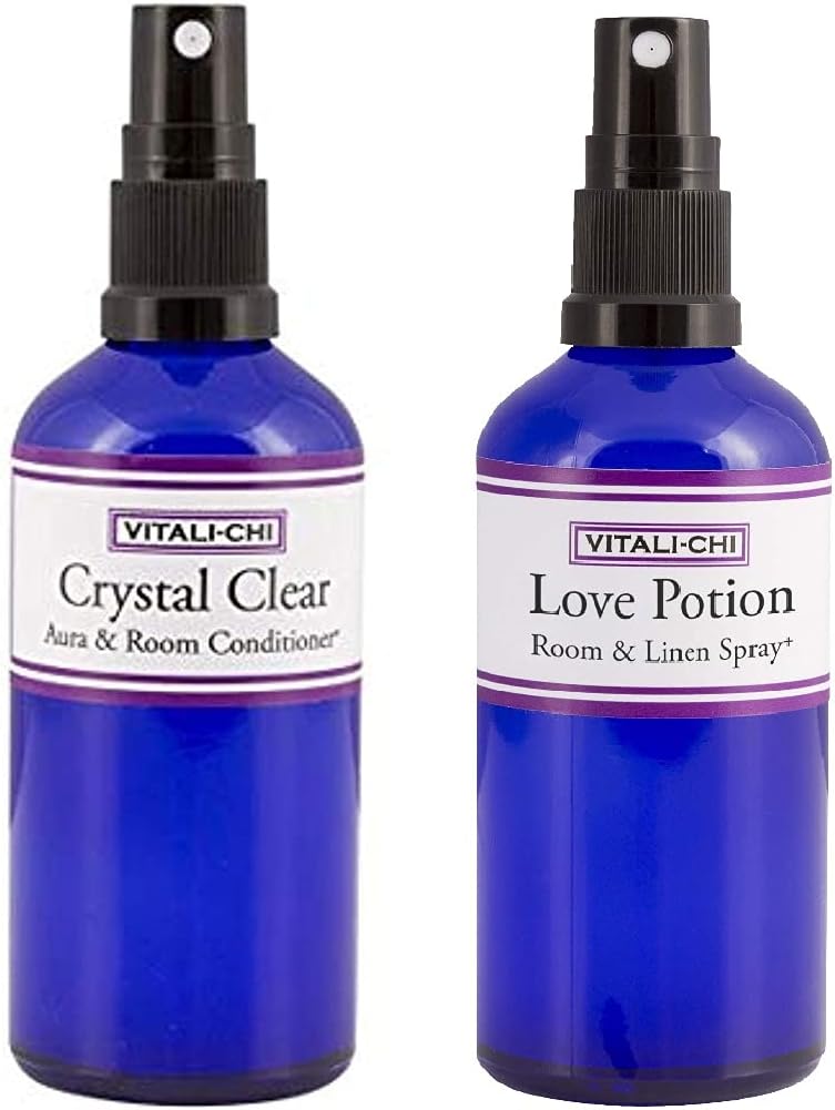 Need Clarity and Love? Solve and Save with Vitali-Chi Crystal Clear and Love Potion Aura, Room & Linen Spray Bundle - with TeaTree Lemon, Rose Geranium and Ylang Ylang Pure Essential Oils - 100ml