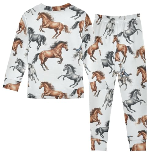 Pajama Sets Long Sleeve Horses Running in Pattern Soft Comfy Sleepwear 2 Piece PJS 3-8T3