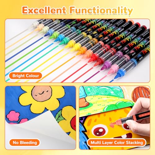 Image of Acrylic Paint Markers Brush Tip 48 Colors Acrylic Paint Pens Automatic Ink Control Acrylic Markers for Wood, Stone, Glass, DIY & Art Supplies