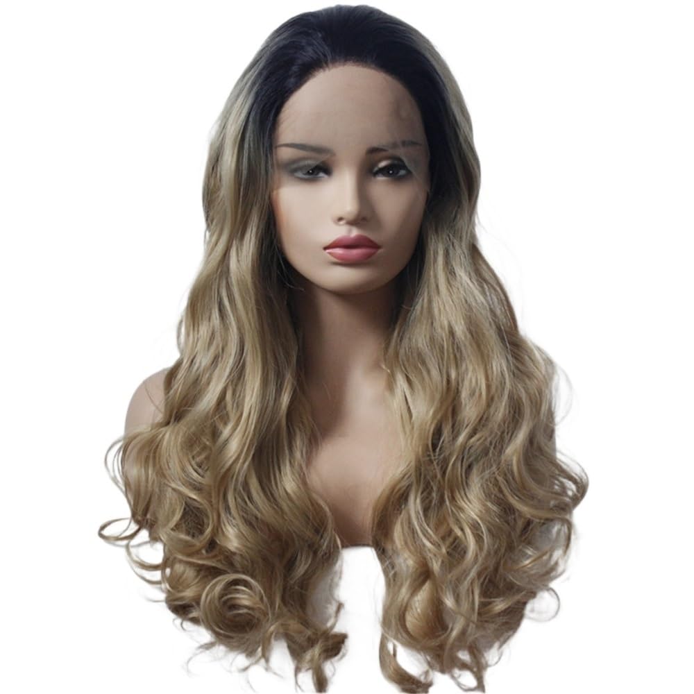 xiuling4568 Ombre Blonde Lace Front Wig Glueless Long Wavy 13x3 Synthetic Wigs for Women Daily Wear 180 Density Hairs Extensions(22inch)