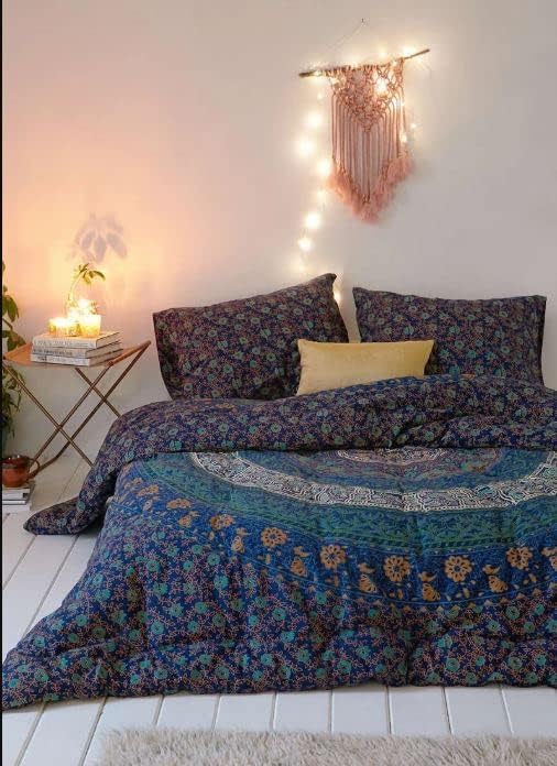 Miniatura 2 de RamapirHandicraft Juego de funda de edredón de algodón de Doona de tamaño individual indio, hippie, bohemio, mandala, funda de edredón con 2 fundas