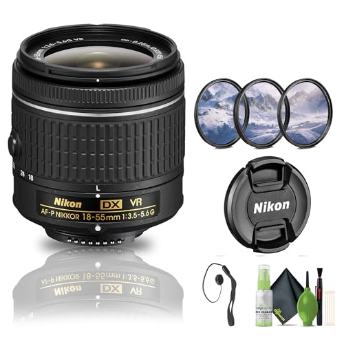 Nikon AF-P DX NIKKOR 18-55mm f/3.5-5.6G VR Lens | Versatile Zoom for DX DSLR Cameras + Filter Kit + Cap Keeper + Cleaning Kit