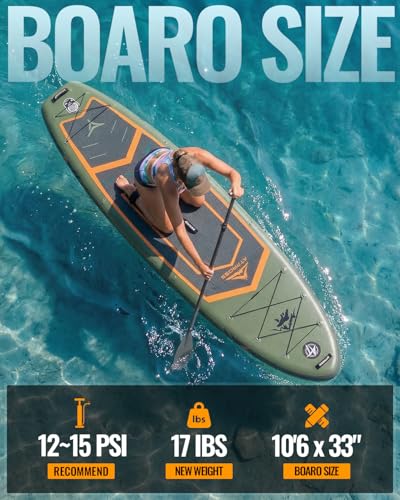 Image of 10'6''x33''Inflatable Stand Up Paddle Board, 400lbs Extra Wide Stand Up Paddleboard with Kayak Seat, Anti-Slip EVA Deck Premium SUP Accessories Kit, Non-Slip Stable Deck Boat