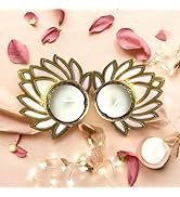 The Cozy Store Wooden Lotus Tealight Candle Holder (Set of 2), for Diwali Decoration, Navratri, P...