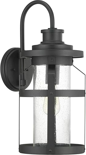 Progress Lighting Haslett Collection - Farol de pared grande con 1 luz de cristal transparente con textura de color negro disponible en Yaxa Guatemala