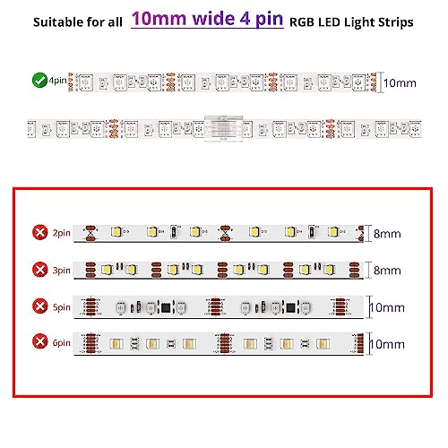 RUNCCI-YUN 10 Pcs LED Light Connector 4 Pin 10mm LED Strip Connector Solderless with 32.81ft DC 12V led Wire for Waterproof or Non-Waterproof 10mm Wide RGB LED Strip Lights - Image 3