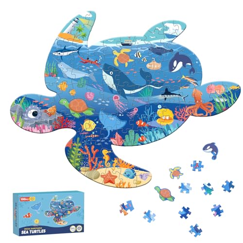 Puzzle de Tortuga Marina de 100 piezas para niños de 3 a 10 años, rompecabezas grande de piso con diseño oceánico miniatura 1