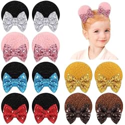 12Pcs Baby Girl Clips Mouse Ears Clips Bows with Sequin Polka Dot Bow Baby Hair Clips Bows for Girls