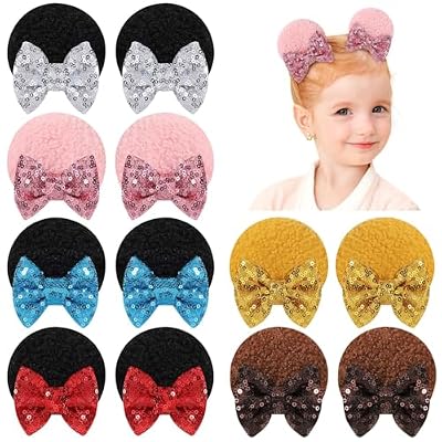 Choicbaby 40Pcs Girls Hair Accessories Small Fluffy Pom Ball Elastic Ponytail Holders+ 12Pcs Baby Girl Clips Mouse Ears Clips Bows with Sequin Polka Dot Bow Baby Hair Clips