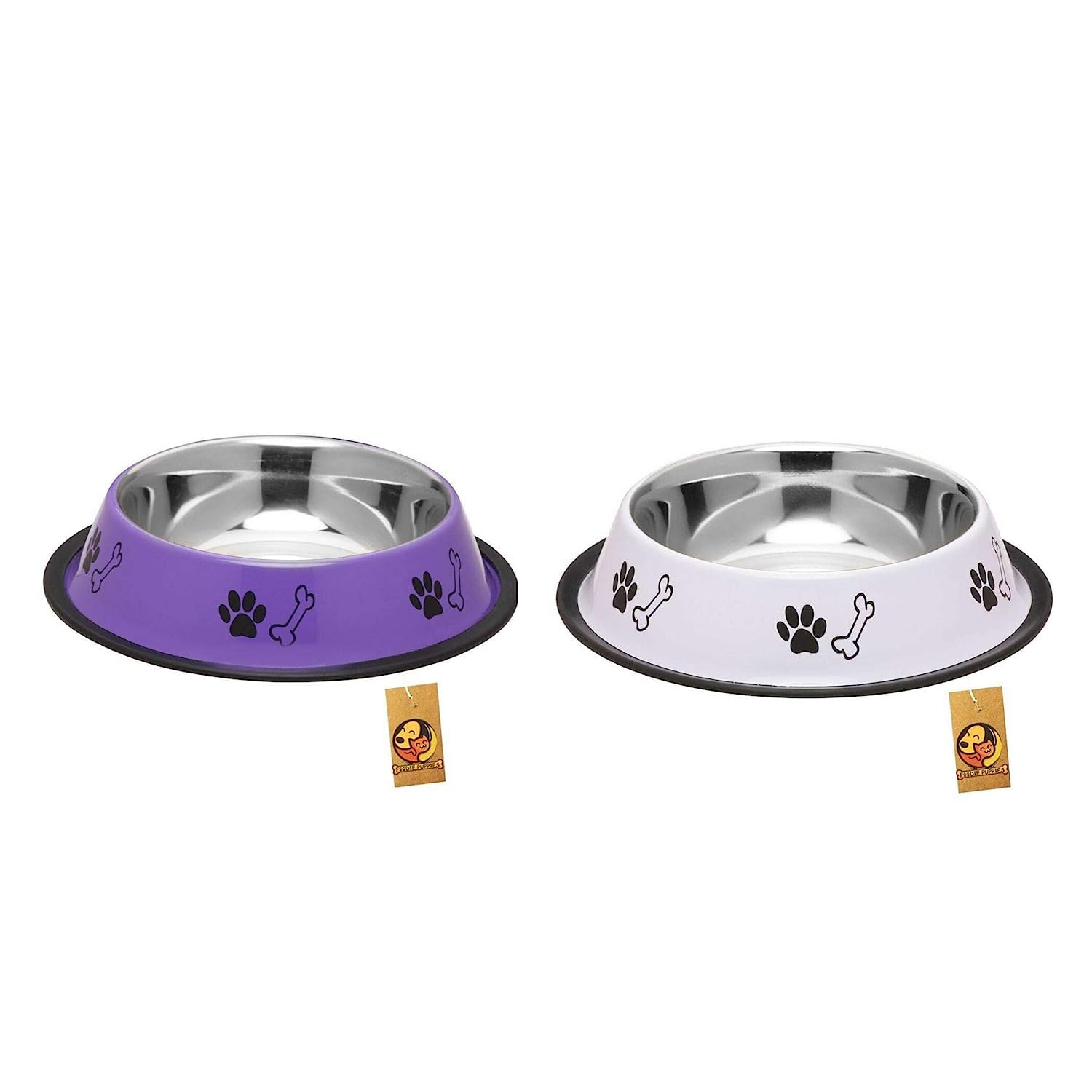 Foodie Puppies Stainless Steel Dog Bowl Combo - (Small, 450ml) Food and Water Feeding Gift Bowl | Suitable for Dogs, Cats and Small Pets I Paw Bone Print, Anti-Skid Rubber Base (White + Purple) (B0CC1PYQ45) Amazon Price History, Amazon Price Tracker