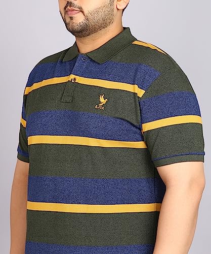Image of Alan Jones Clothing Men's Cotton Regular Fit Striped Polo Collar T-Shirt for Plus Size