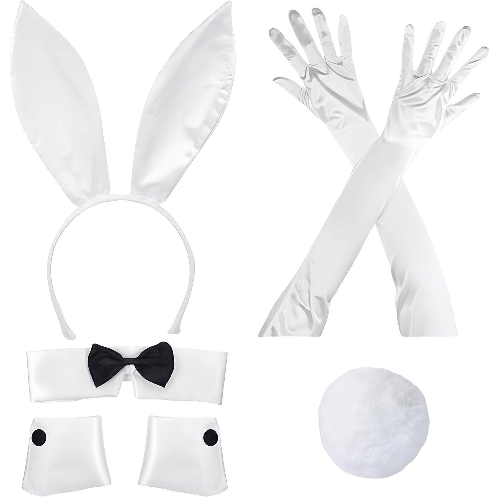 ASDIIT Women Rabbit Costume, White Bunny Ears Headband Bow Tie Tails Gloves