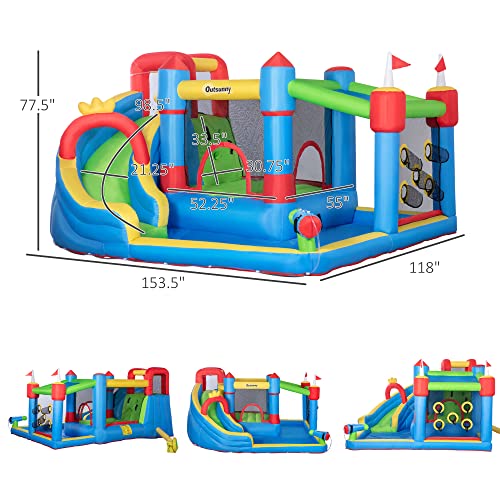 Outsunny 6-In-1 Inflatable Water Slide, Kids Water Park Castle Bounce House Includes Slide, Trampoline, Pool, Cannon, Climbing Wall, Throwing Wall With Carry Bag, Repair Patches, 450W Air Blower #TOP2