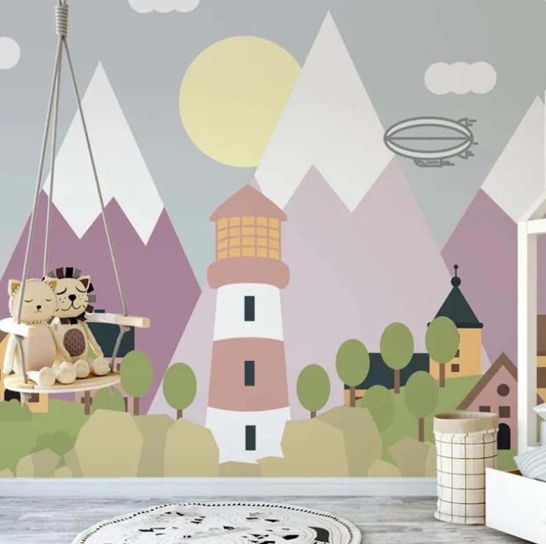 Papier peint photo 3D dessin animé et fresque murale géométrique pour chambre d'enfant