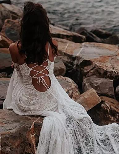 LIPOSA Boho Lace Wedding Dresses for Bride Spaghetti Strap Sweetheart A Line Sleeveless Courthouse Bridal Gowns3