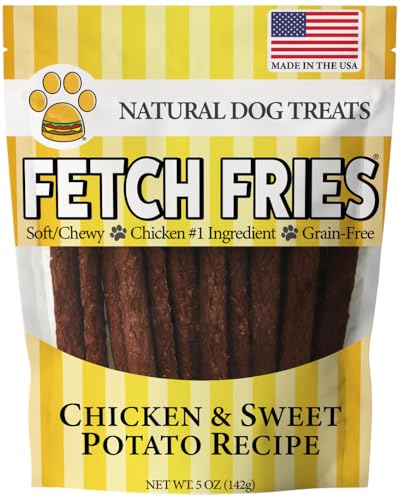 Fetch Fries Chicken and Sweet Potato Dog Treats, Soft Chicken Jerky for Small and Large Breeds, Naturally Healthy, Made in The USA (5 oz)