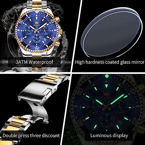 Image of OLEVS Men's Waterproof Watches Stainless Steel Waterproof Chronograph Wrist Watches Luxury Dress White Luminous Big Face Analog Quartz Male Watches