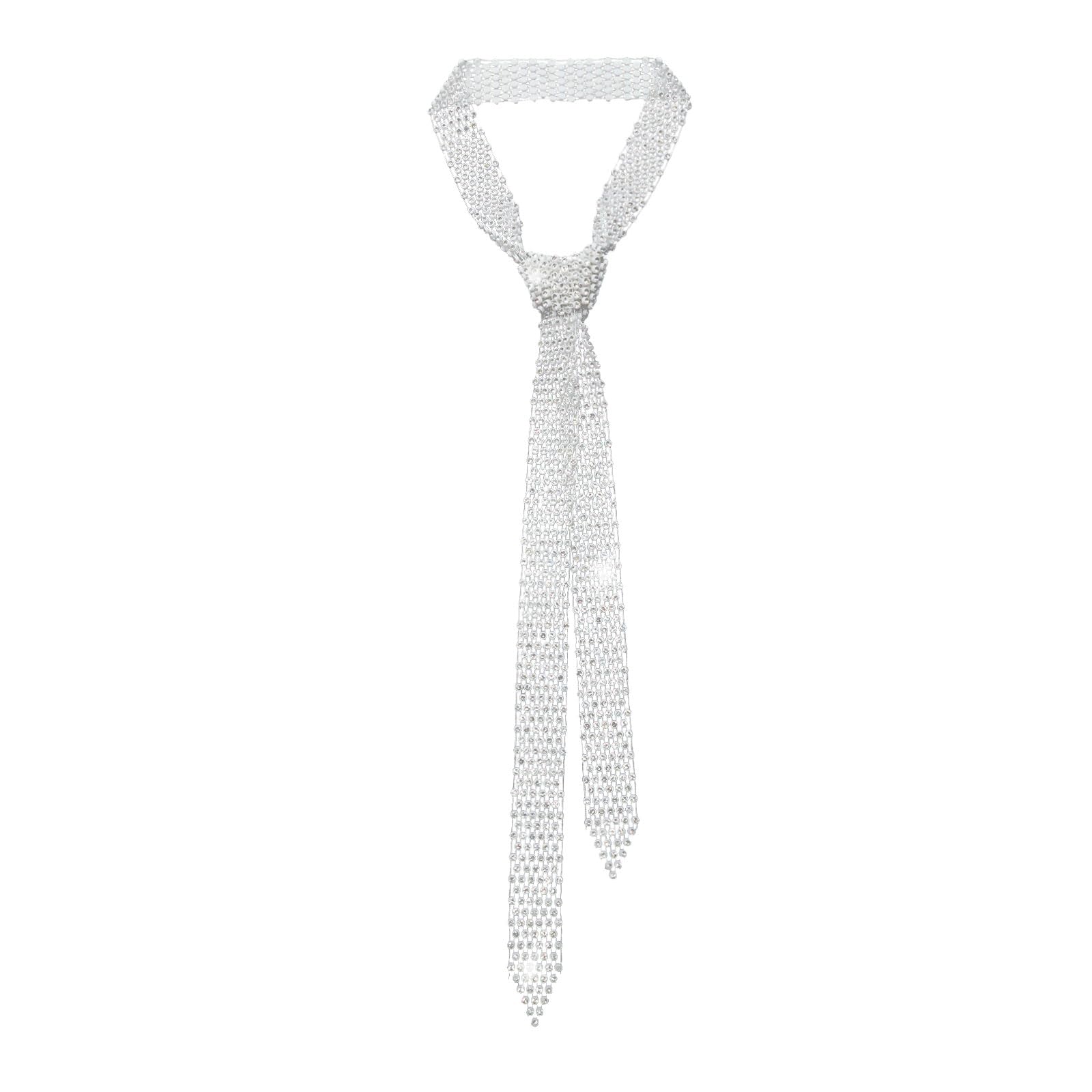 LJBFNN Ties for Women, Sparkling Rhinestone Womens Tie Long Thin Crystal Necktie for Party Prom Wedding Cosplay Beach Daily