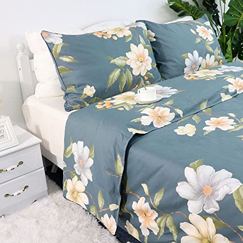 Softta Vintage Girls Farmhouse Shabby Flower Leaves Pattern Cal King Size 3Pcs Duvet Cover Set Celadon 100% Egyptian Cotton Boho Breathable Botanical Bedding Collection Grey Green #TOP27