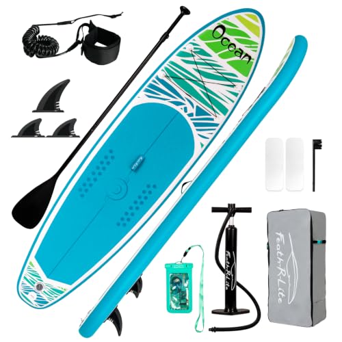 FunWater Tabla de Paddle Inflable Ultra Ligera, Stand Up Paddle Board con 3 Aletas, Remo Ajustable, Bomba, Mochila, Correa de Seguridad y Bolsa Impermeable para Teléfono
