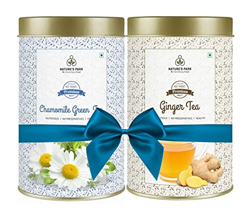 Image of NATURE'S PARK Chamomile Green Tea And Ginger Tea Can (2x100) Gram Combo Pack Of 2