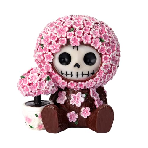 Pacific Giftware Sakura Furrybones Cherry Blossom Skeleton Figurine Cute Pink Skull Collectible Statue with Flower Pot Kawaii Floral Resin Gothic Decor 3.25 H