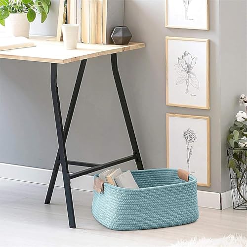 Image of GUDDE Cotton Rope Woven Storage Basket for Toys, Laundry & Blankets | Nursery Organizer Bin | Dog Toy Basket | Decorative Gift Hamper | Jute Style Home Storage (Aqua)