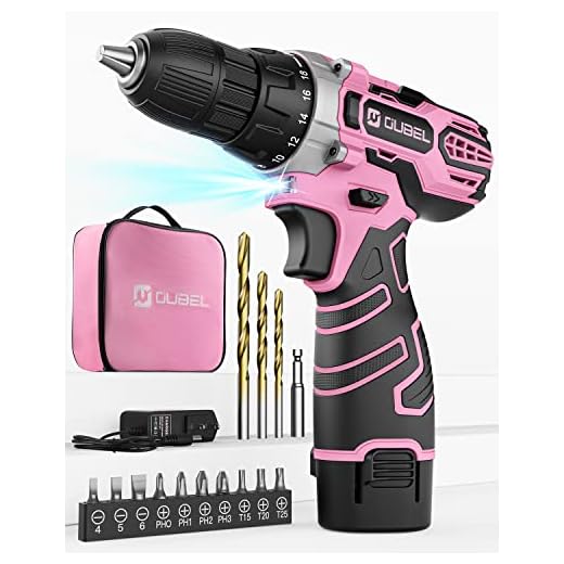 Pink Drill, OUBEL 12V Pink Cordless Drill Set, Pink Drill Set for Women, Power Drill, 2.0AH Battery, 18+1 Torque Setting, 3/8" Keyless Chuck, 2 Variable Speed, 15Pcs Driver/Drill Bits and Storage Bag