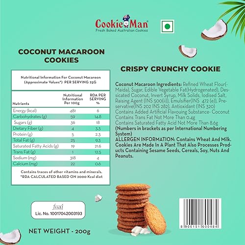 Image of CookieMan Premium Coconut Cookies - 200g | Soft & Delicious Biscuits, Ideal for Gifting & Enjoying Anytime | Bakery styled Coconut Rich Biscuits | Perfect for Snack (Pack of 2)