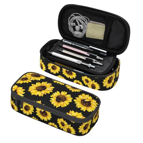 Image of Sunflower Pencil Case Aesthetic Large Capacity Pen Pouch | Storage Bag with Compartments for Travel School Office Organizer