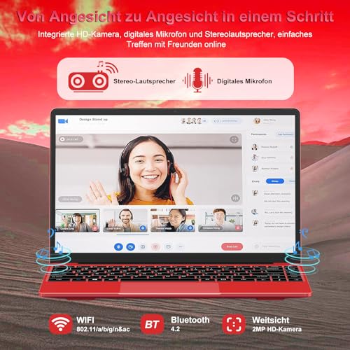 AOCWEI Laptop Celeron N4020 Up to 2.8Ghz, Laptops 14 Inch Win 11 Con 5G WiFi 6+256GB SSD Erweiterung 1TB, BT 4.2 1920 * 1080 FHD Mini Multimedia Anschluss, Notebook with Deutscher Keyboardfilm-Red – Bild 5