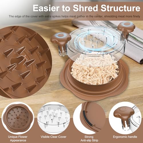 Image of Chicken Shredder Tool Twist Large Chicken Breast Shredder with Brush&Fork, Visible Meat Shredder Machine, Strong Anti-Slip Strip, Ergonomic Handle, BPA Free, Suitable for Pork Beef Chicken(Brown)