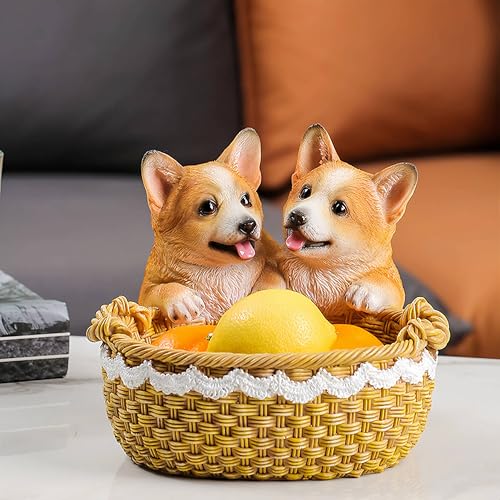 Figura de resina Corgi en canasta para decoración miniatura 2