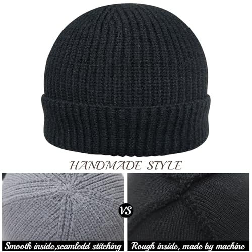 Image of PFFY Trawler Short Fisherman Beanie Cuff Beanies Winter Hats for Men Women | Roll-Up Edge Knit Trawler Beanie, Soft Warm Hats, Cold Weather Skull Cap for Traveling, Camping, Sport, Outdoor