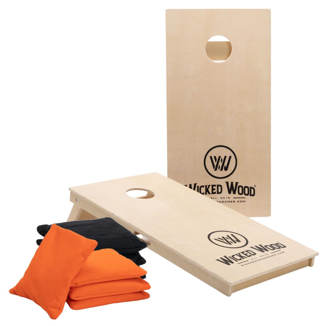 Hochwertiges Cornhole-Set Wicked Wood – 2 Spielbretter 120x60 cm aus 100% Birkenholz (15 mm) + 8 Offizielle ACL Rec Wurfsäckchen (450 g) – Für Innen- und Außengebrauch